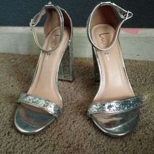 Silver (Sparkling) chunky Lulu's heels size 8